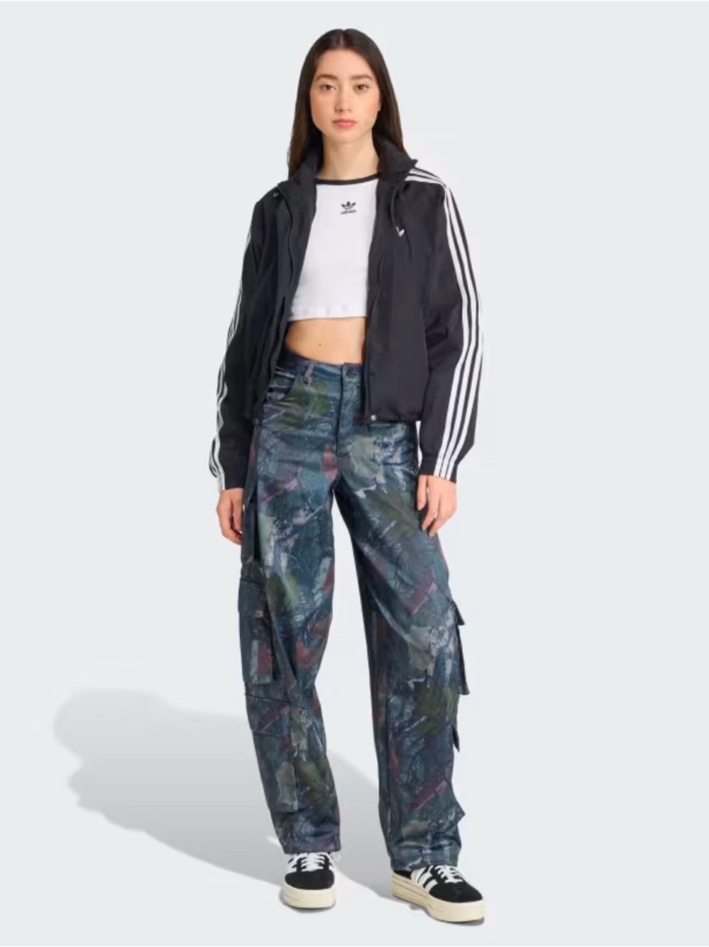 adidas Originals Leaf Camo Satin Cargo Pants 26 Wide Leg KE3741
